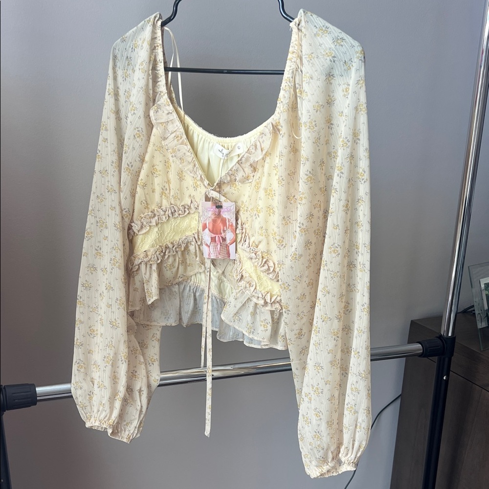 Yellow Floral Crop Blouse